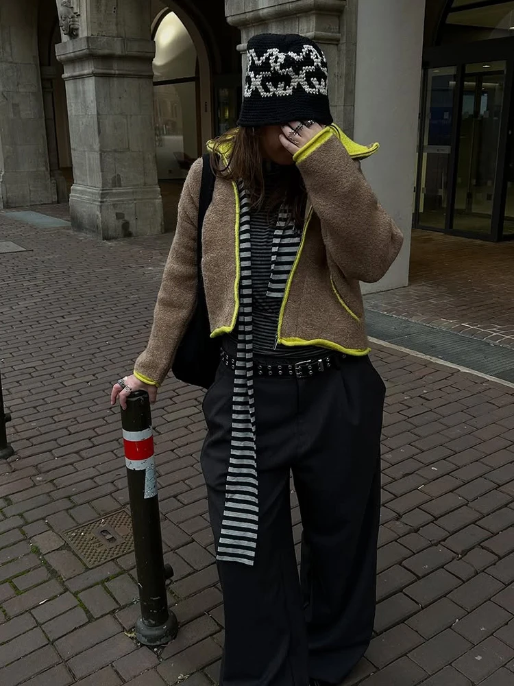 

Свободные свитера с карманами на молнии, женская зимняя повседневная одежда, уютный женский элегантный вязаный укороченный кардиган с лацканами и длинными рукавами