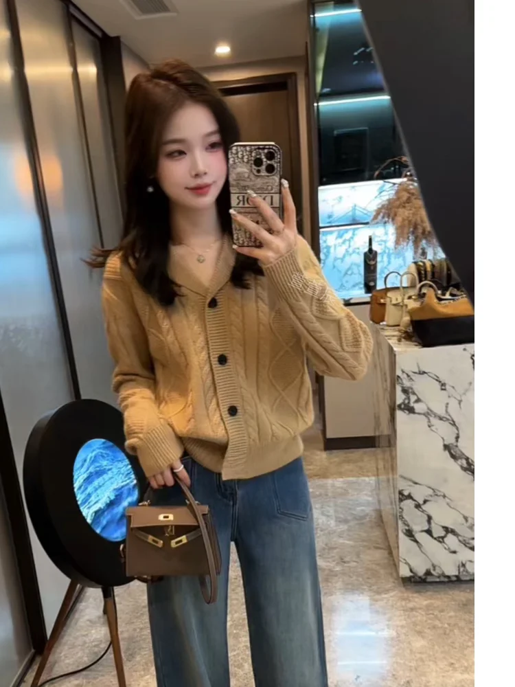 

Модный вязаный свитер для женщин: осенне-зимняя повседневная верхняя одежда, универсальный трикотажный кардиган