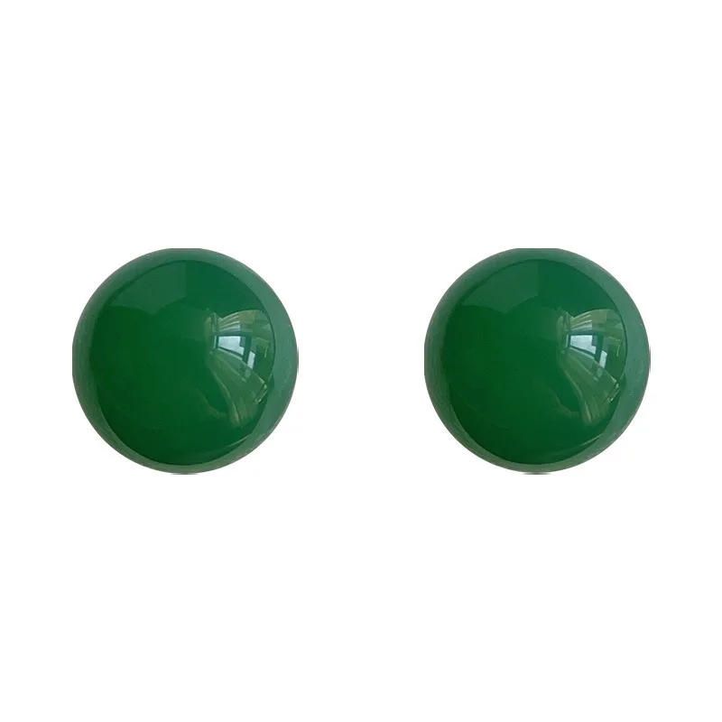 DIY accessories New Chinese-style green agate stud earrings for women's simple and versatile high-end earrings, retro Hanfu cheo view 5