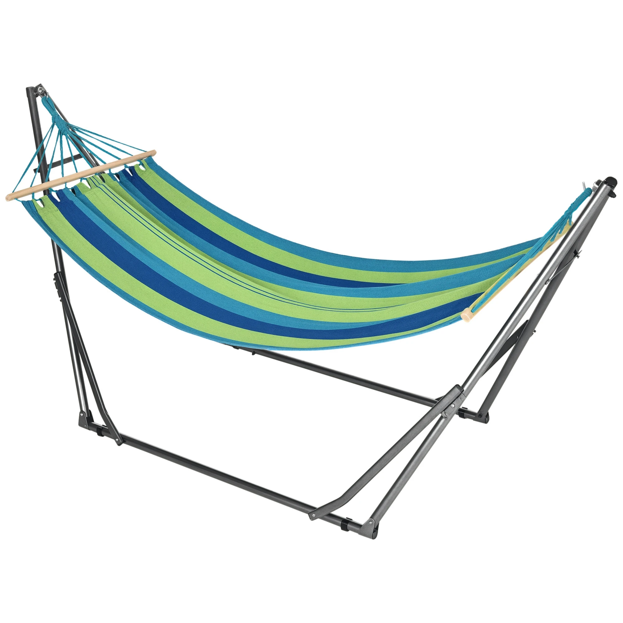 Outsunny Hamaca Outsunny Acero, Algodón Azul y Verde 270x100x94 cm