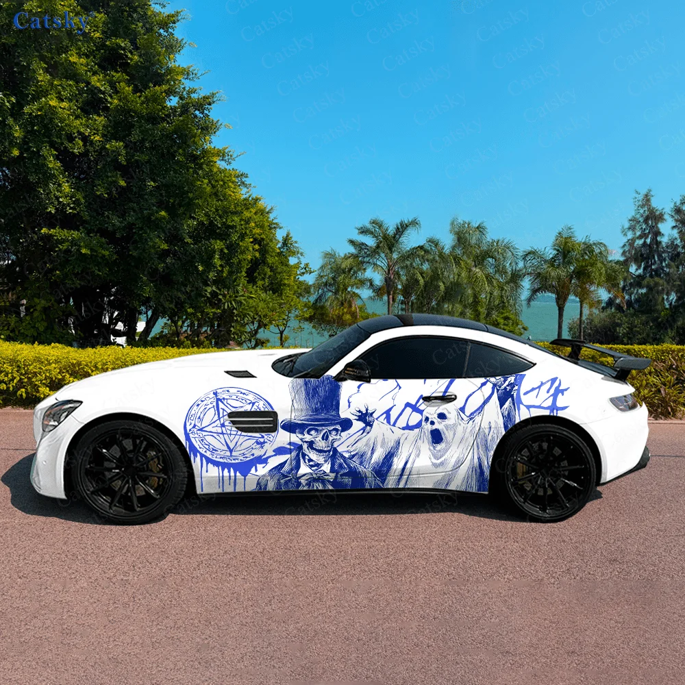 catsky2pcscool-skull-ghost-scare-car-wrap-decorativo-e-pratico-resistente-a-arranhoes-resistente-ao-desbotamento-resistente-ao-desgaste