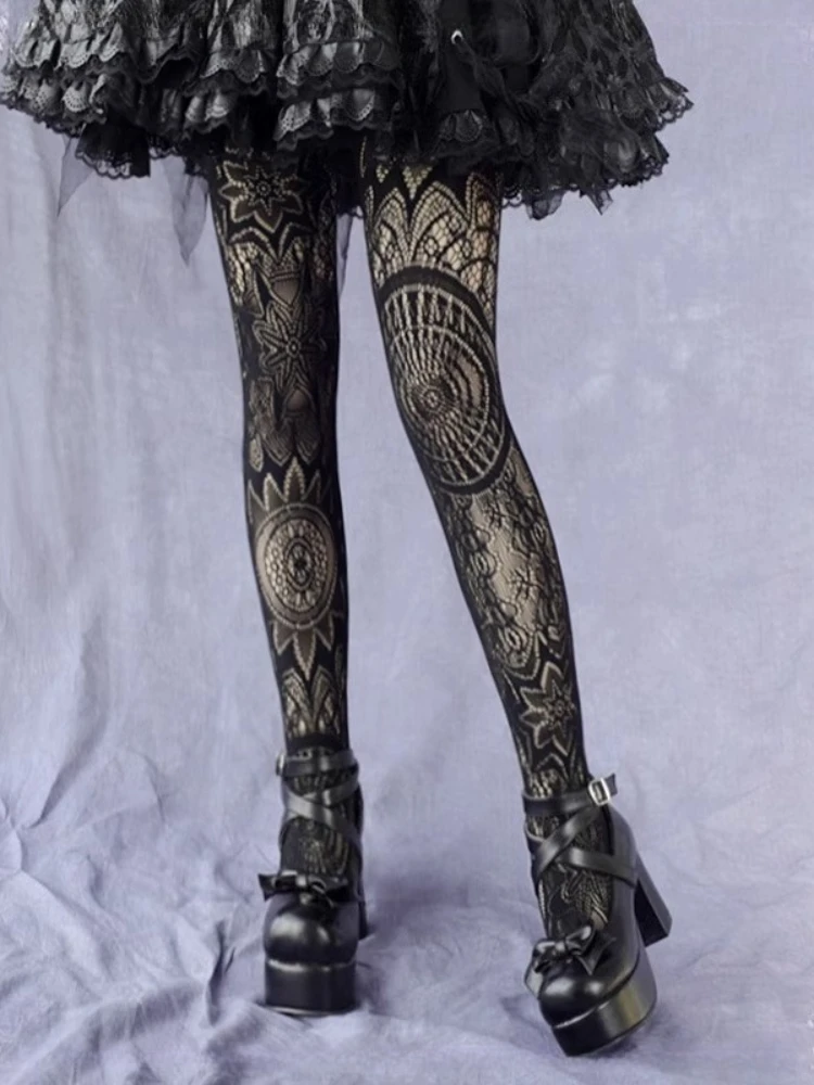 Gothic Lolita Girls Nylon Pantyhose Women Fishnet Stockings Dark Punk Bottoming Tights Y2K Subculture JK Hollowed Out Long Socks