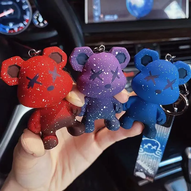 MINISO Starry Sky Gradient Bear Keychain Couple's Bag Keychain Car Keychain Accessories Keychain Gift for Friends