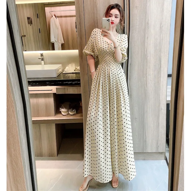 

Women Wide Leg Trousers Jumpsuit Korean Fashion V Neck Sexy Dolman Sleeves Waist Slim Polka Dot Print Jumpsuit Bohemian Trousers