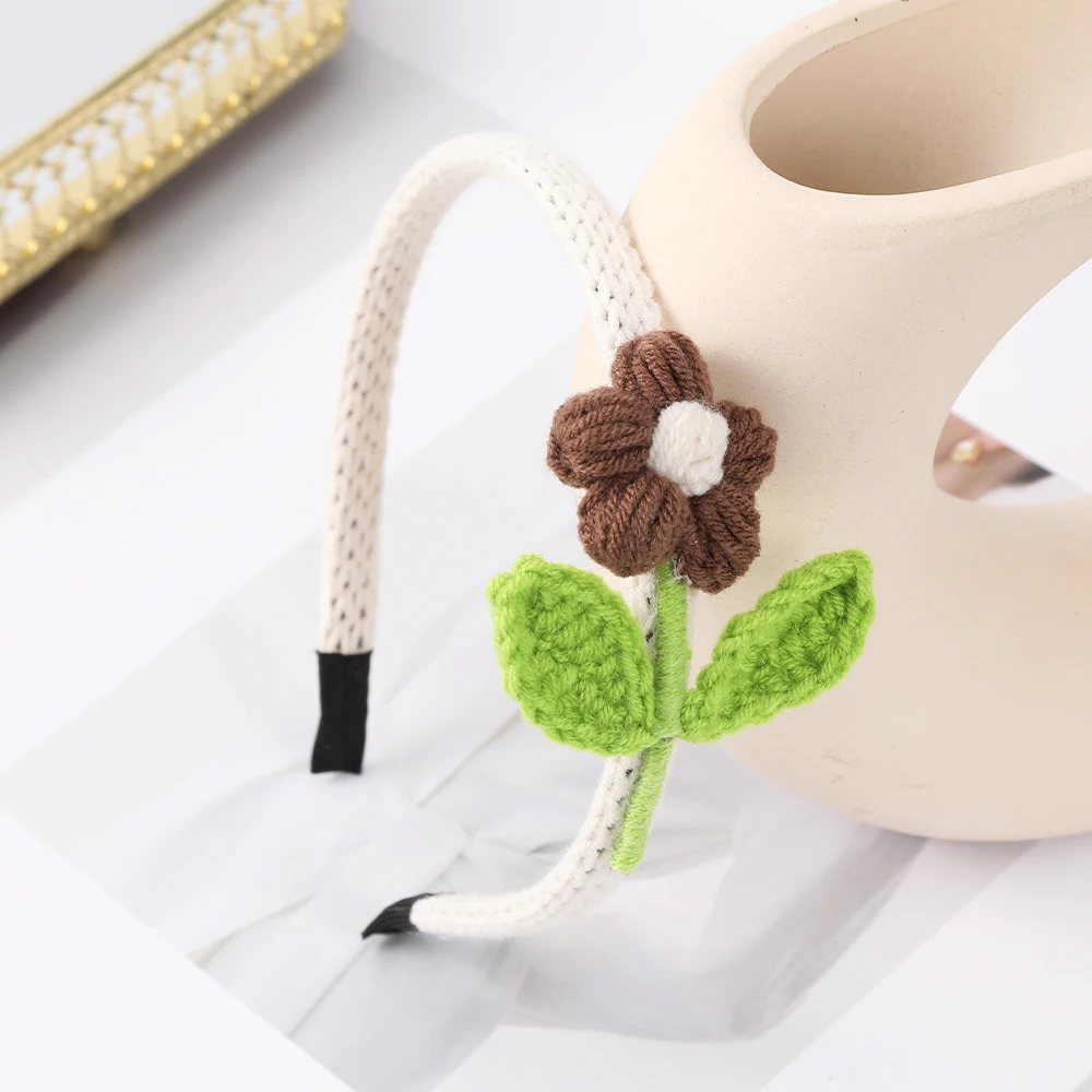 Knitted Flower White Headband Orange Hair Hoops Women Handmade Bezel Headbands For Girls Korean Fashion Hair Accessories