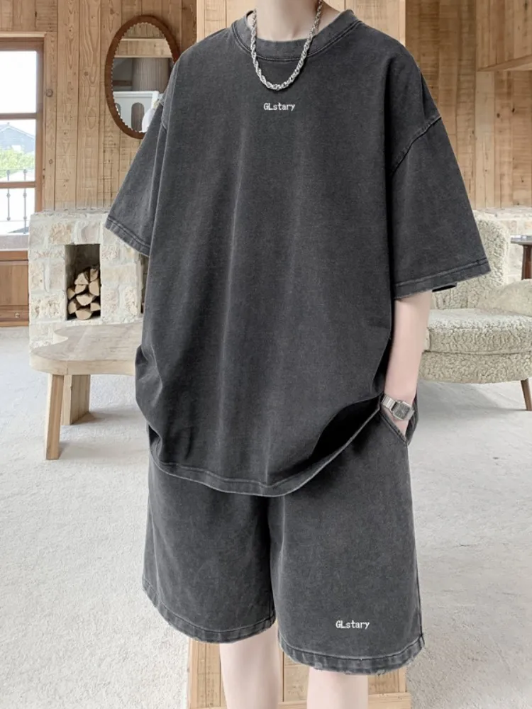 

Pure Cotton Men's ort Sve T-irt Summer Waed Heavyweight Set Teenage M Faionable Student Summer Outfit Casual Sle