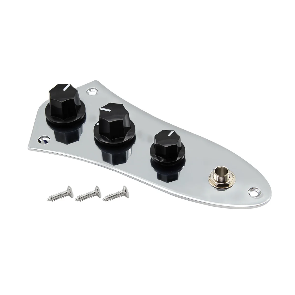 FLEOR Chrome Pre-wired Control Plate Bass with Black Knobs For FD Style JB Bass Guitar