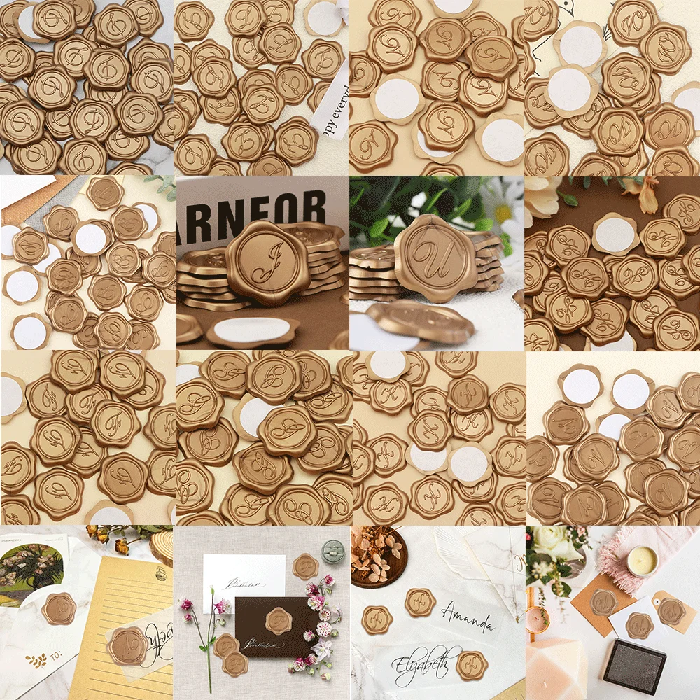 25pcs Alphabet Wax Label Stickers Bronze Self-Adhesive Wax Seal Stickers for Decorating Envelopes Wedding Cards and Gifts
