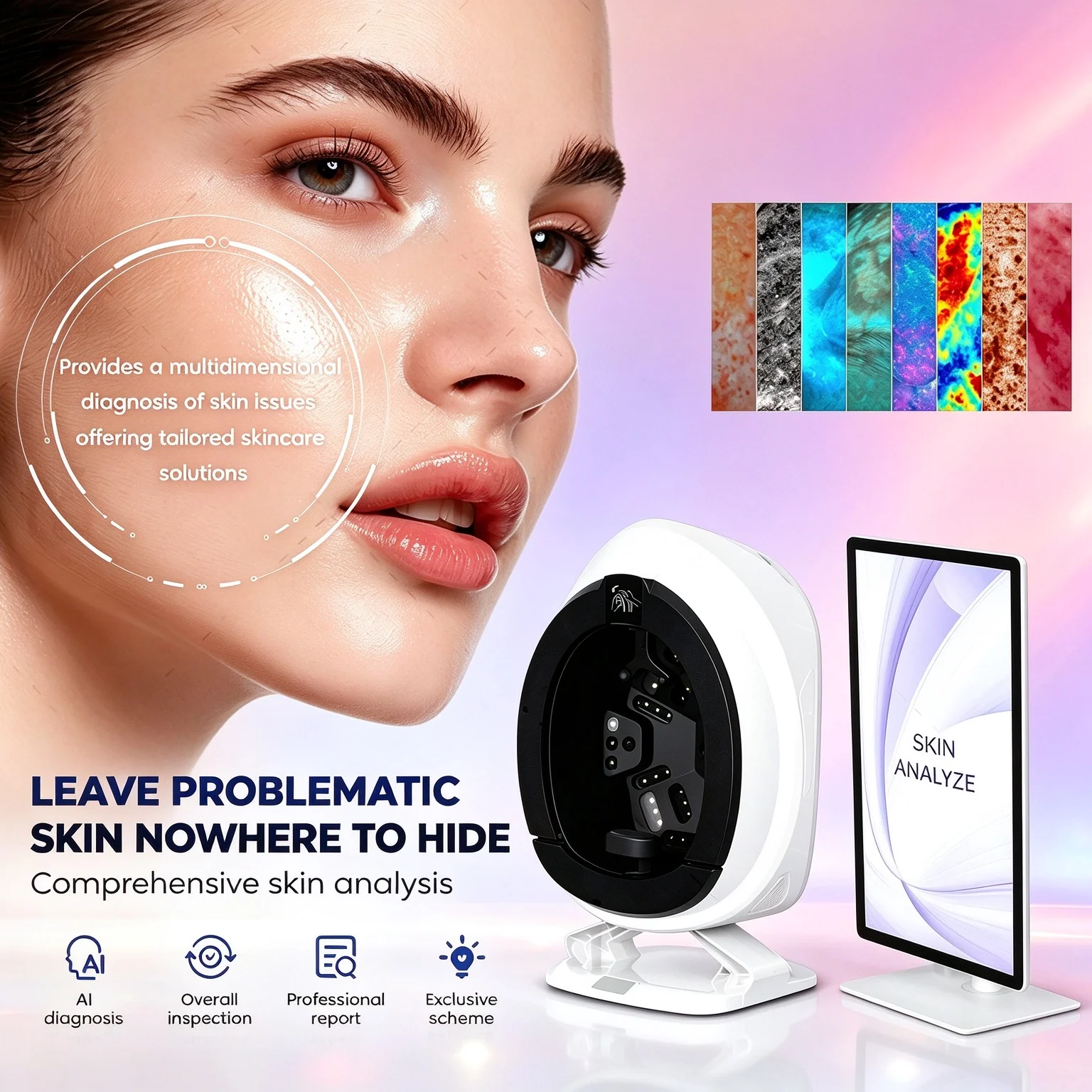 Q2 AI Skin Analyzer Magic Mirror 8 Spectrum Facial Skin Detector Beauty Salon Skin Tester Analysis Machine