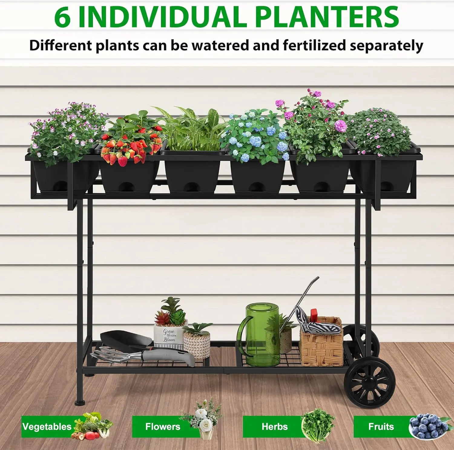 Raised Garden Bed with Legs 43x17x29 in Elevated Planter Box with Storage Shelf and Wheels for Vegetables Herbs Flowers view 2