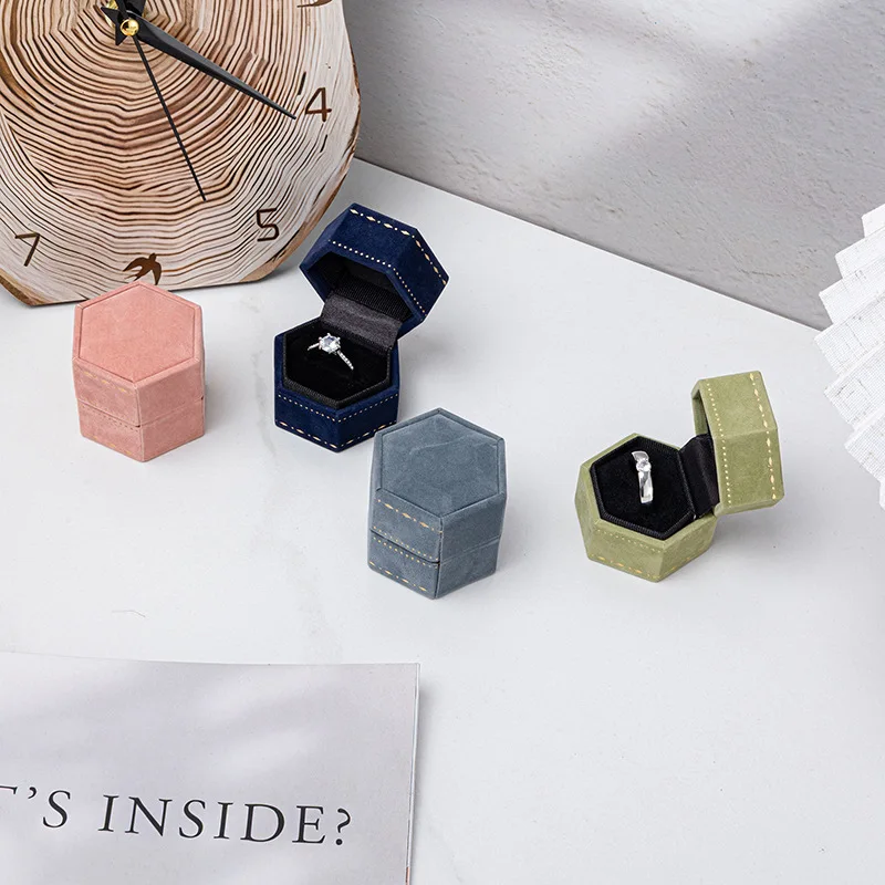 Ring Holder Case  Patterned Ring Box Earrings Organizer Compact Hexagon Jewelry Box For Gift For Women Shelf Vanity