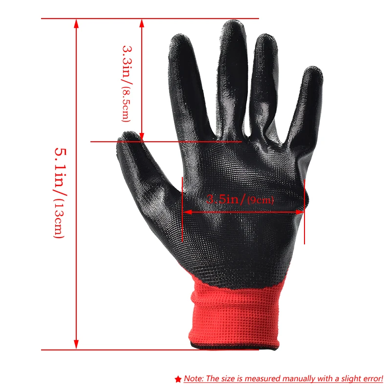 3 Pairs Red and Black Nylon Nitrile Labor Protection Gloves Thickened Wear-resistant Anti-slip Work Gloves Nylon Dipped Gloves