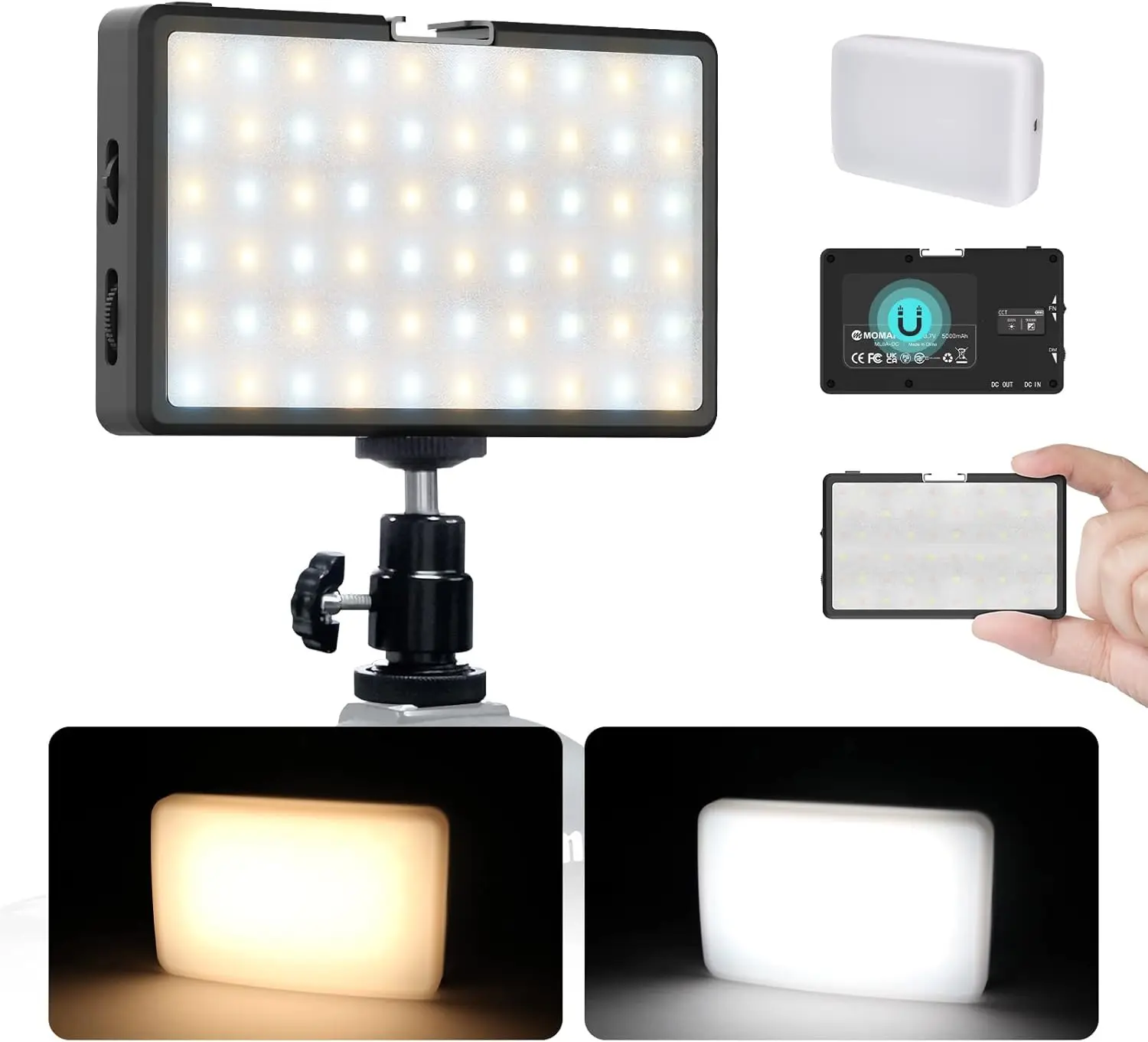 

Moman LED Camera Light for Photography Portable 5000mAh Video Recording Lights with Cold Shoe Mini Light CRI 98+ 2500-9000K