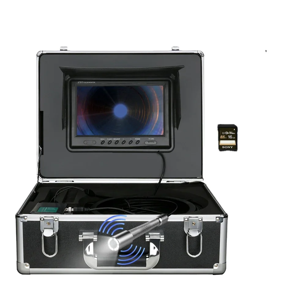 512HZ Pipe Locator and DVR 16GB Card Pipe Inspection Camera 9Inch 1080P Screen Sewer Pipeline Camera IP68 Auto Self Leveling