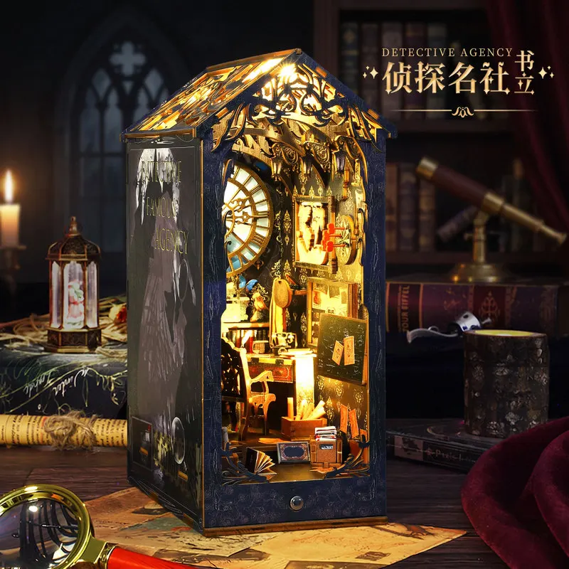 Diy Wooden Book Nook 3D Puzzle Detective Agency Model Kit With Led Light Handmade Assembly Craft Gift For Adults