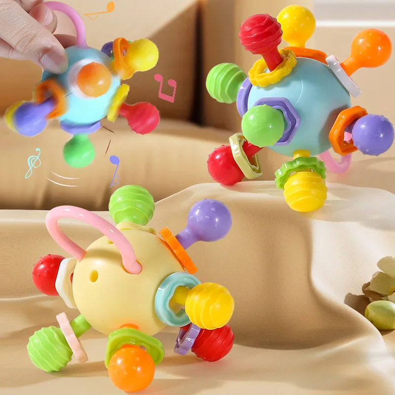 Manhattan Round Ball Soft Silicone Hand Grab Ball Rattle Infantil Chewable Toddler Teeth Soothing Baby Sensory Toy Newborn Gift