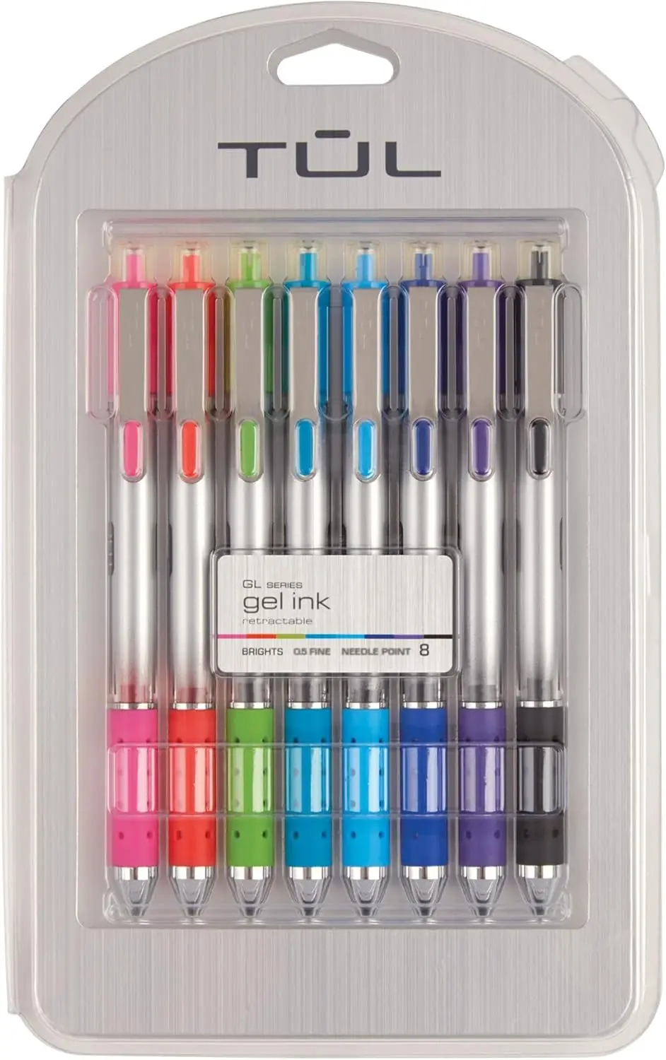 

Retractable Gel Pens, Needle Point 0.5 mm, Assorted Bright Ink, 8 Pack