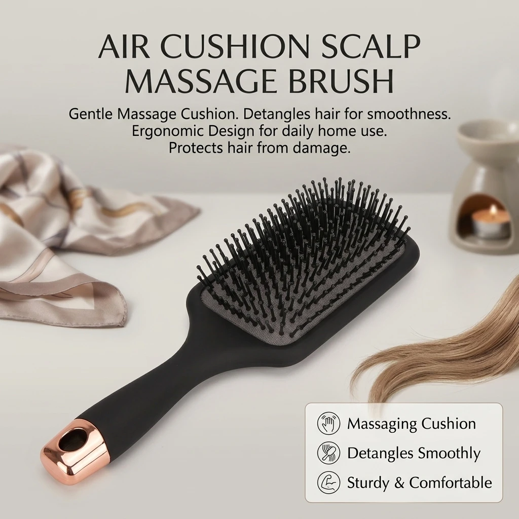 Air Cushion Scalp Massager Brush Anti-Static Detangler with Round Tip Bristles Ergonomic Non-Slip Handle for Home and Salon Use