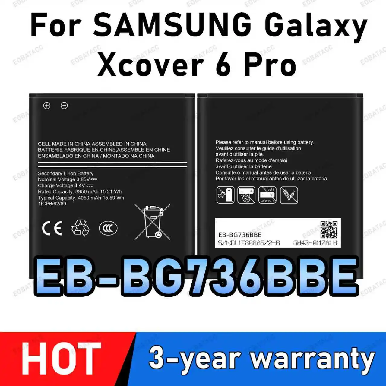 

100% New High Quanlity Battery EB-BG736BBE 4050mAh For SAMSUNG Galaxy Xcover 6 Pro sm-bg736b Batteries batteria+Free tools