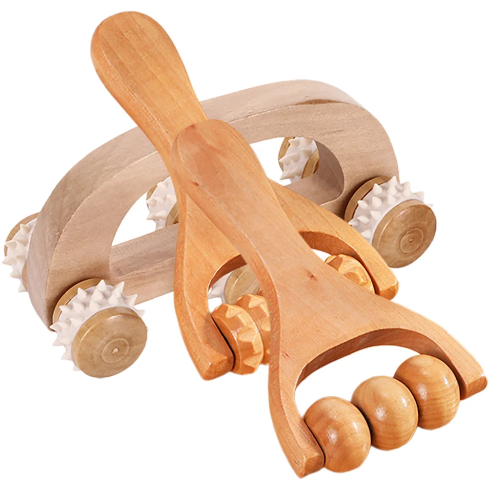 

3 Pcs Massager Set Myofascial Release Roller Hand Wooden Tool Yoga Stretching Calf Tools Back Handheld Manual