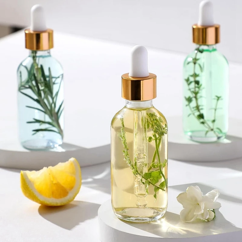 Leak Proof Travel Dropper Bottles 4 Pack With Golden Caps, Clear Glass For Essential Oils 1Oz (30Ml) 10.1X3.3Cm