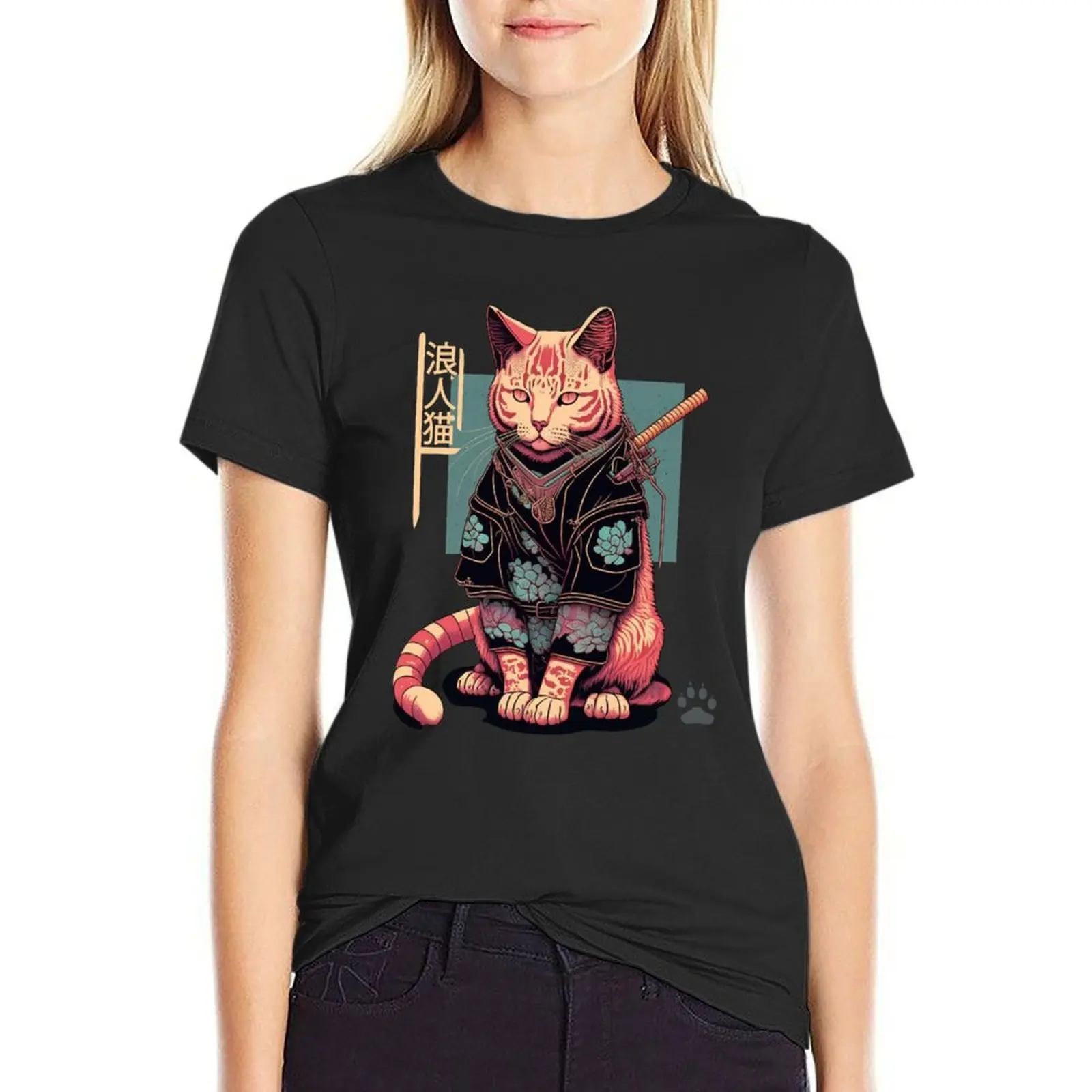 Ronin Cat T-Shirt Aesthetic clothing customs design your own t-shirts for Women cotton