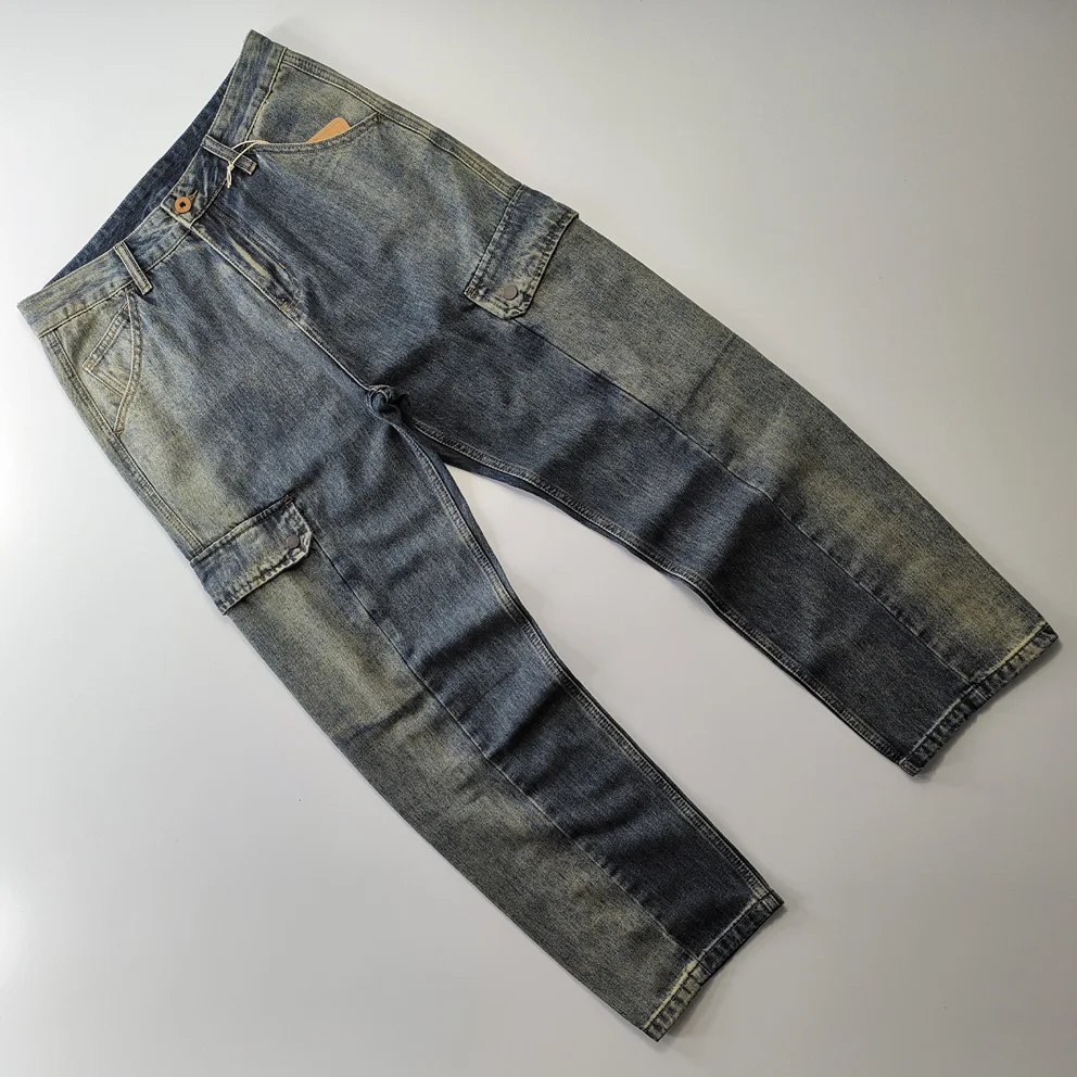 

American Casual Workwear Multi-ket Retro Distred Loose Straight Leg Mid-High Waist Wide Leg Jeans for Autumn Winter