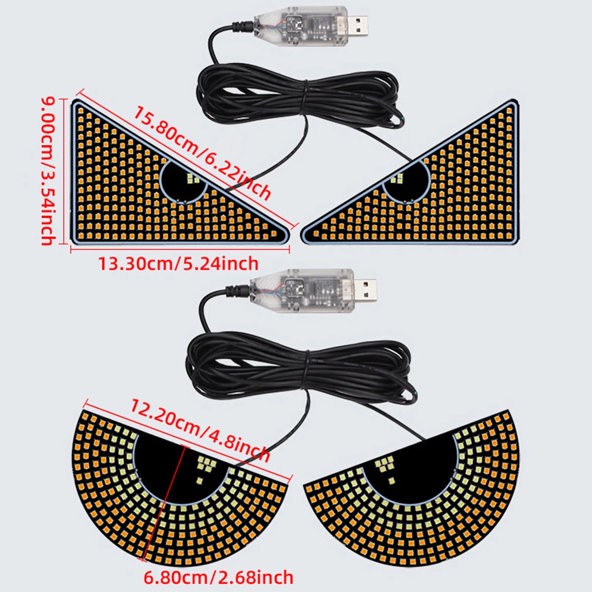 Car LED Devil‘s Eyes Front Rear Window Expression Light Half Circle/Triangle Matrix Panel Warning Light Signal Decorative Lamps