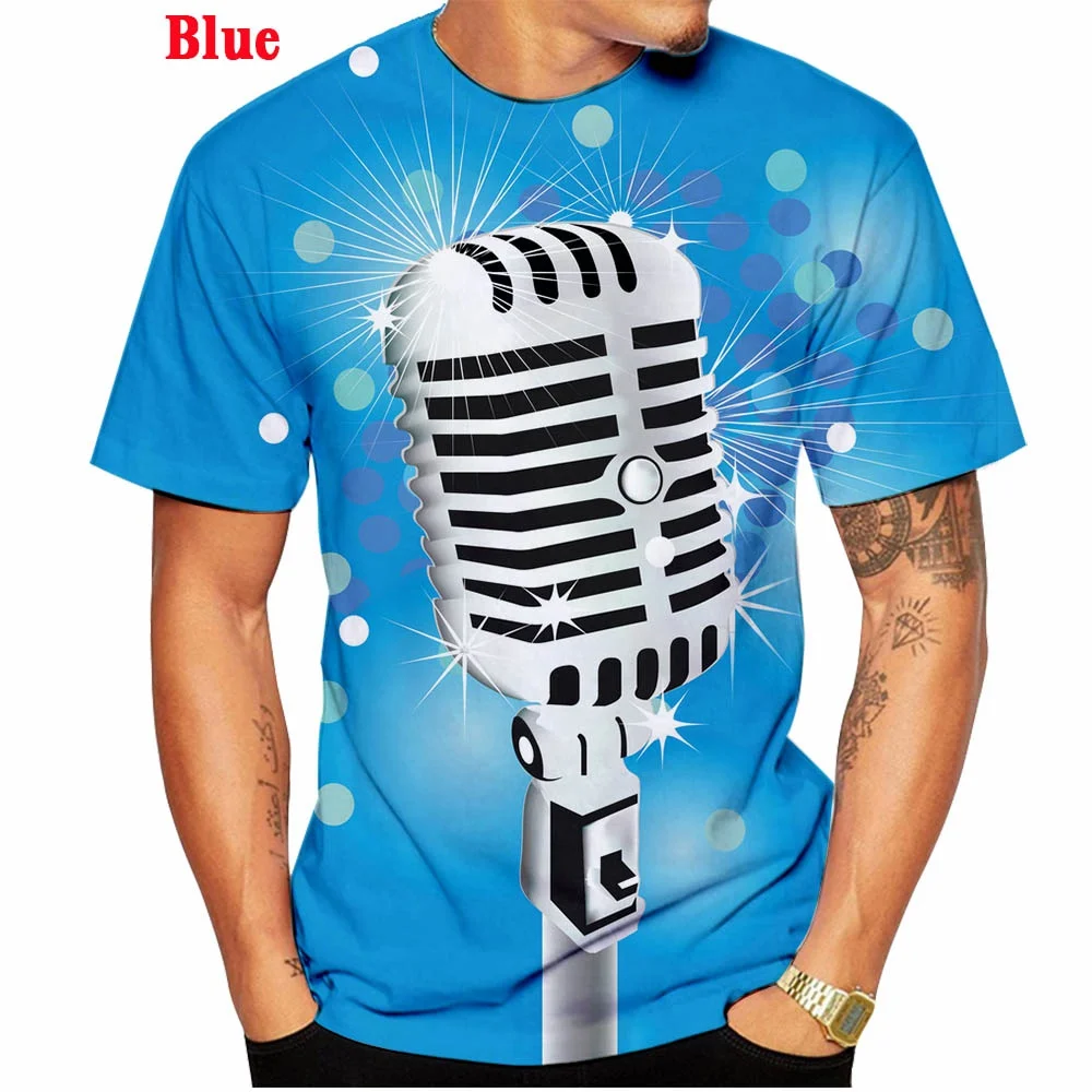 Hot Sale Harajuku Fashion 3d T-shirt Hip Hop Music Men Casual T Shirt Printed Metal Microphone Dj T-shirt