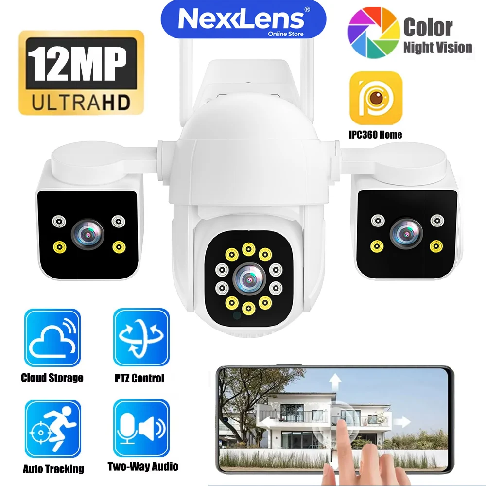 

6K 12MP Wi-Fi уличная камера 3 объектива 3 экрана Ai отслеживание движения 4K камера безопасности камера наблюдения IPC360 домашнее наблюдение