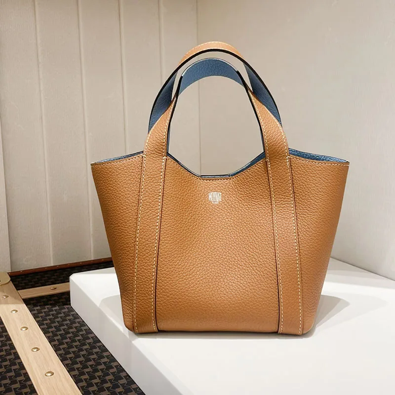 

Double-Sided Monet Design Leather Buet Bag Women's Large Capaci Single oulder Handbag Basket Pattern Luxury Handle