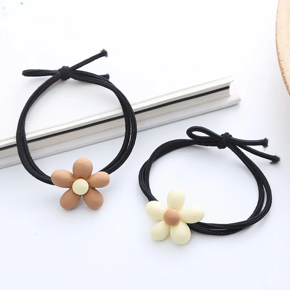 1PC Creative Coffee Color Flowers Bowknot Head Rope for Women Girls High Elastic Rubber Band Lovely Hair Accessories Circle