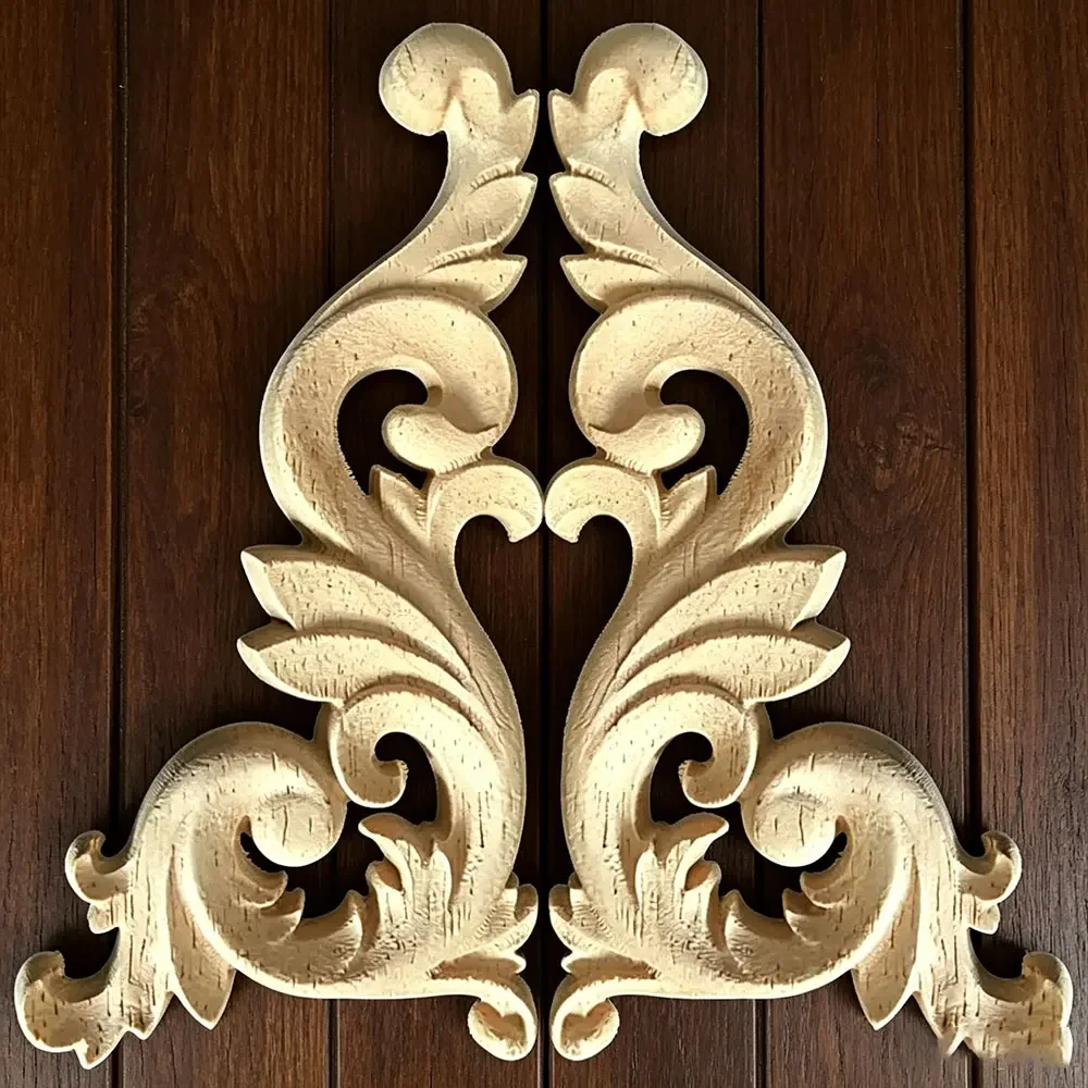 4PCS 12-28cm Wood Carved Corner Onlay Applique Unpainted Frame Cupboard Cabinet Decal for Home Furniture Decor Craft