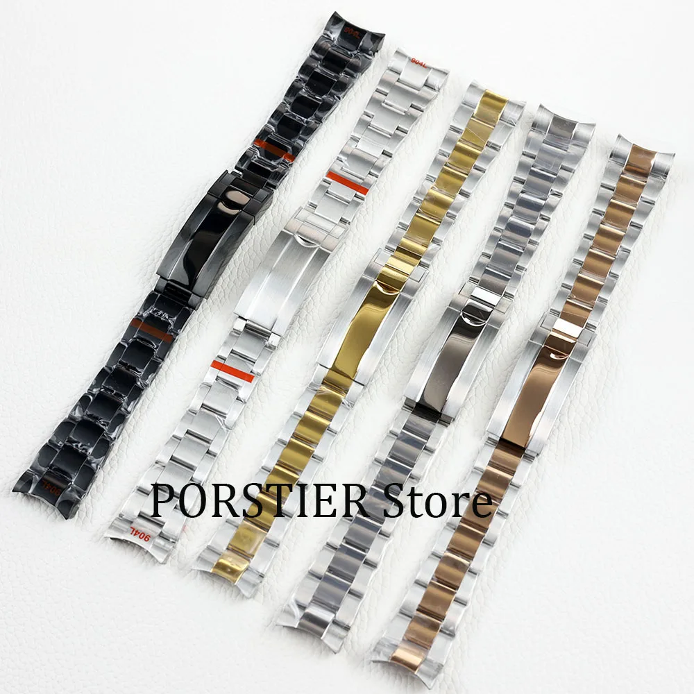 20mm Watch Strap Oyster brecalet Solid 316L Stainless Steel Men's watches Watchband Safety Folding Buckle Parts for NH35 case