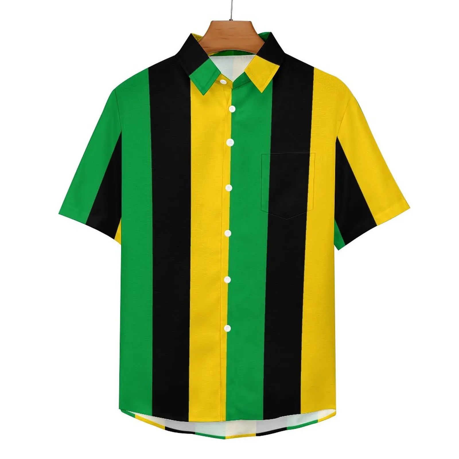 

Jamaica Flag Print Casual Shirts Vertical Striped Beach Shirt Summer Street Style Blouses Men Custom 3XL 4XL