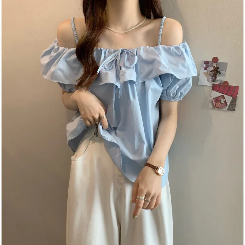 

Short Sleeve Shirts Womens Poplin Pleated Pintuck Bat Sleeve Shirt Festival Minimalist Modern Artistic Urban Student Youthful