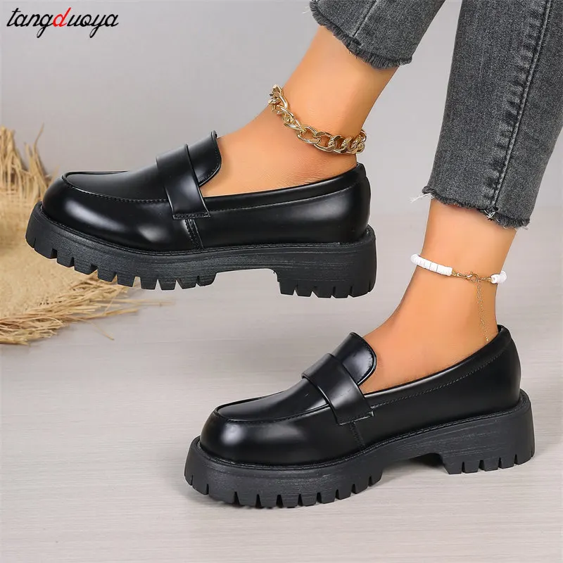 British Style Platform Lolita shoes Women 2024 new Plus Size Round Toe Single Shoes Woman Thick Bottom Pu Leather loafers Mujer