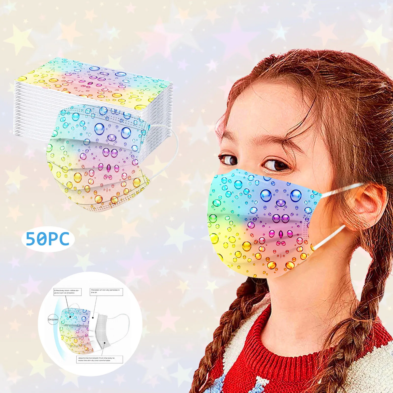 Disposable Mask For Children With Water Drop Printing Cartoon Mask Gradient Bubble Daily Protection Popular Practical Outdoor