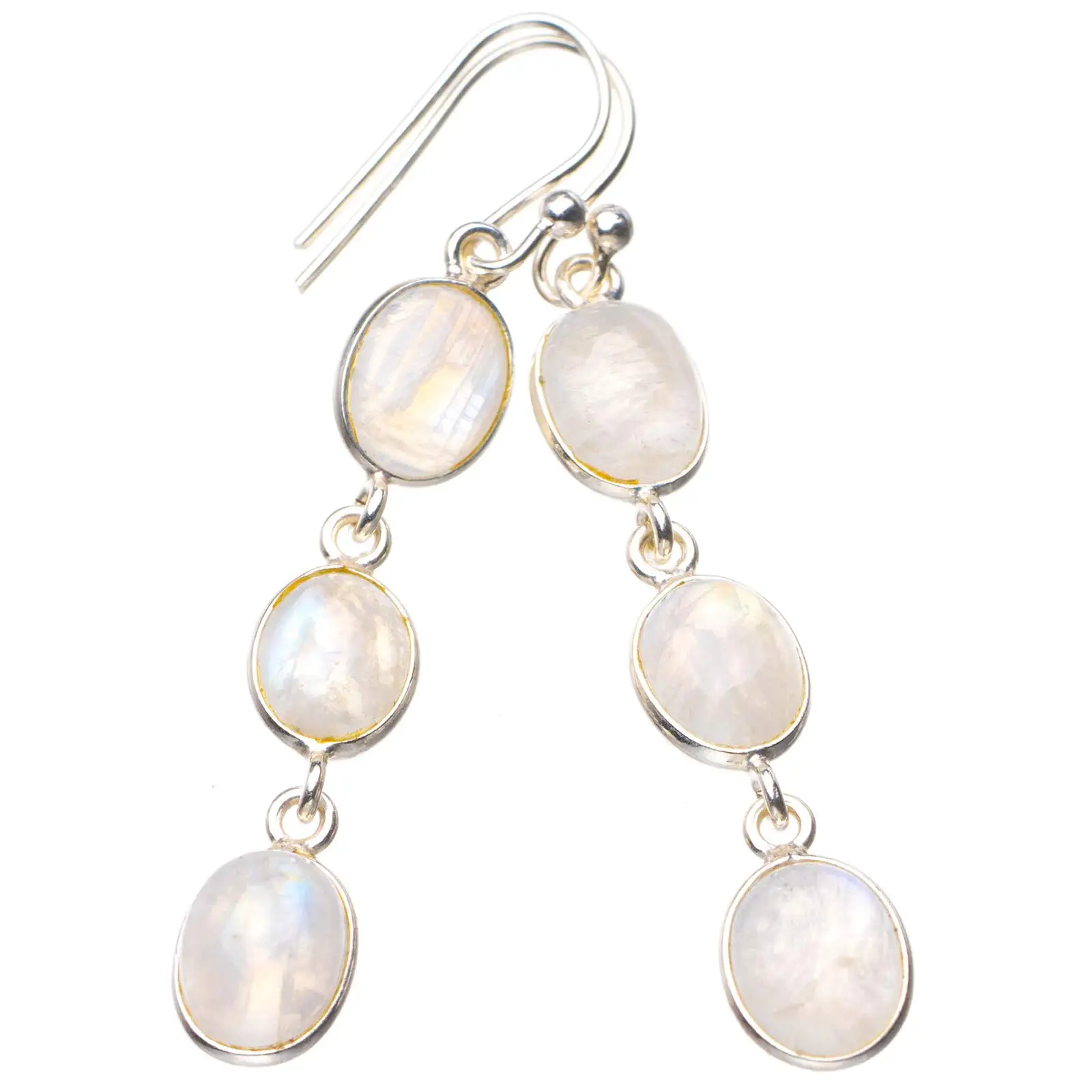 StarGems® Natural Rainbow Moonstone Handmade 925 Sterling Silver Earrings 2