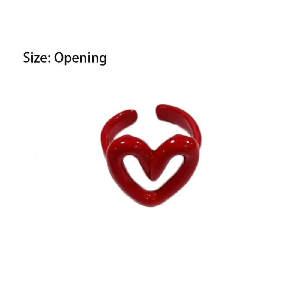 Trendy Metal Red Open Ring Enamel Heart Gift Adjustable Ring Elegant Y2K Opening Rings Jewelry Gift