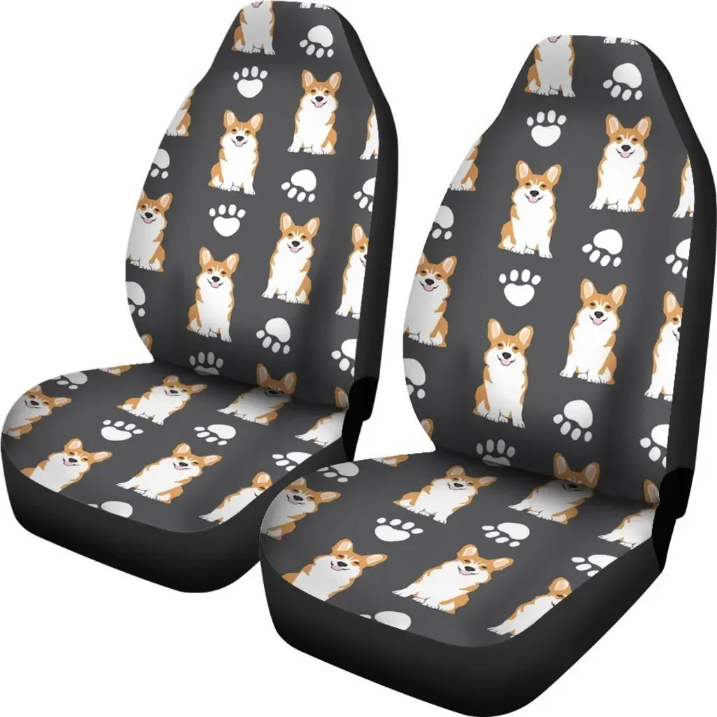 Pembroke Welsh Corgi With Paws Print Car Seat Covers Set 2 Pc, Car Accessories Seat Cover