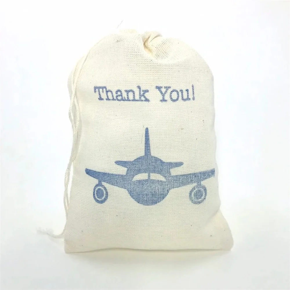 20pcs Airplane Thank You Favor Bags Aviation Baby Shower Pilot Retirement Party Bags Goodie Gift Bags Candy Bag Cloth Fabric