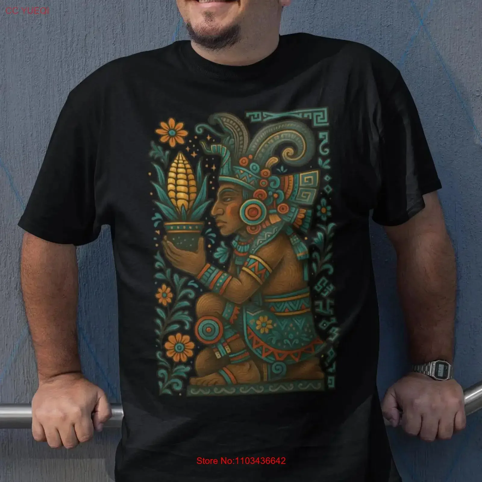 Camiseta con diseño del Dios del Maíz Azteca Centeotl, Mitología Mexicana, Fertilidad, Abundancia, Arte para Hombre, Estilo Vintage Lavado, Ropa de Diseñador, Casual