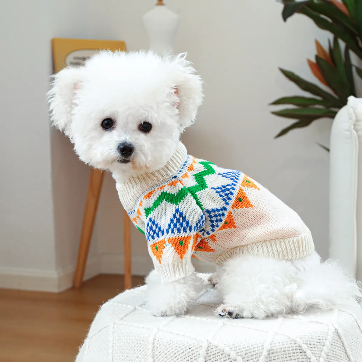 

Dog Clothes Spring and Autumn Winter Clothes Cat Princess Cute Fair Island Colorful Sweater Small Dog Teddy Pet