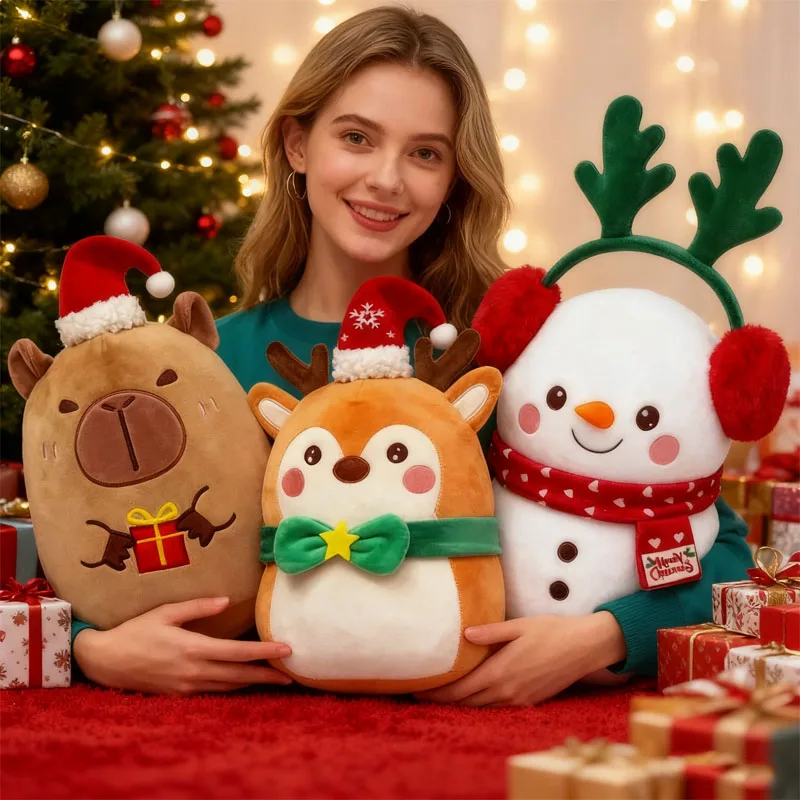 

Cozy Christmas Cuddle Buddies Santa Snowman Reindeer & Capybara Plush Figures Festive Home Decor & Holiday Gift
