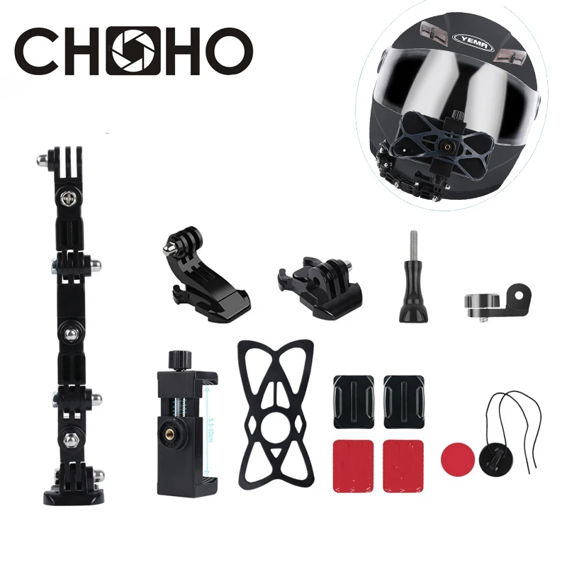 For Gopro 11 Accessories Adjustment Base Helmet Mount Chin Riding With Phone Holder Anti-Lost Motorcycle Vlog For Action Camera