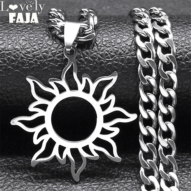 Stainless Steel Sun Pendant Necklace Sweather Chain for Women Men Hip Hop Silver Color Kpop Necklaces Jewelry Gifts NZZZ521S03