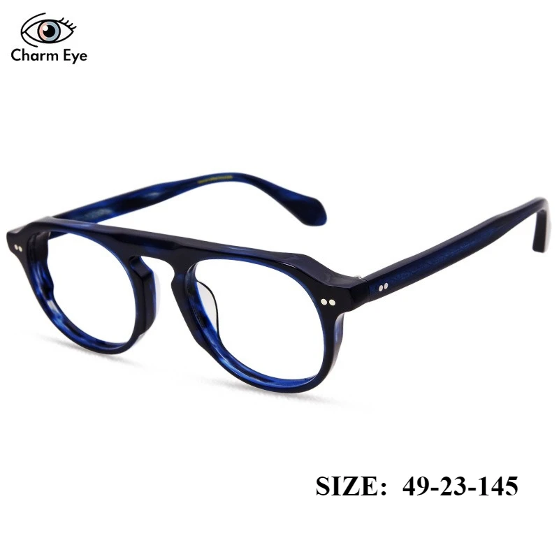 

Япония ручной работы заклепки мужские очки в оправе ярких цветов ретро круглые резные медные сердечники ацетатные женские очки для близорукости по рецепту