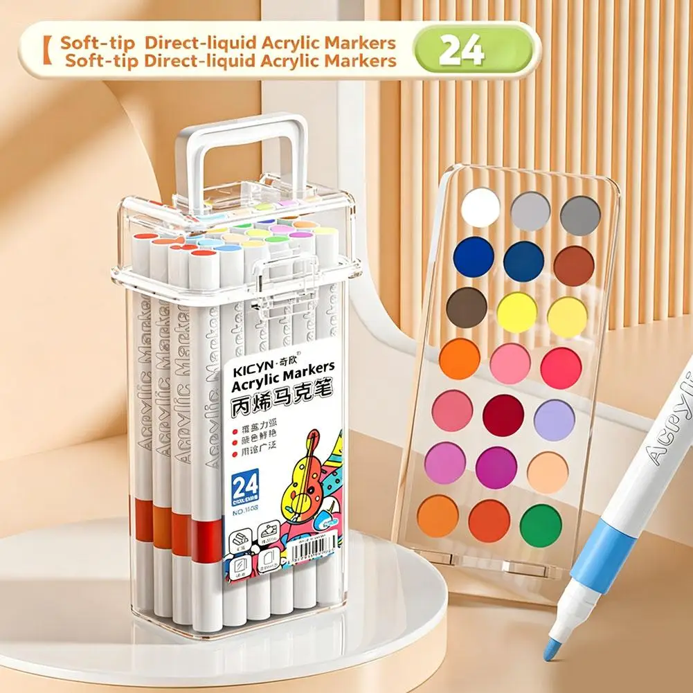 Water-Washable Non-Bleeding Layerable Acrylic Markers Bucket-Packaged Colored Pens Waterproof For Kids Adults Coloring Books New
