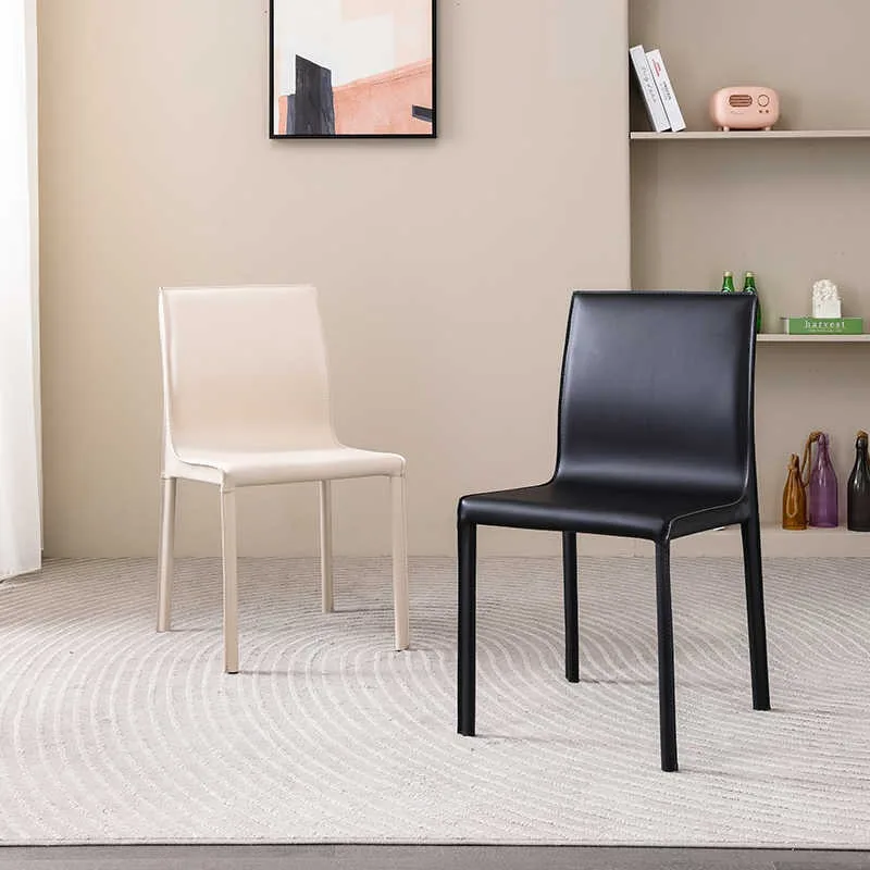 Italian saddle leather dining chair home modern minimalist designer hotel restaurant backrest stool light luxury